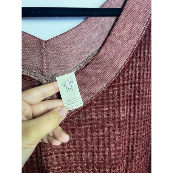 We The Free The Free South Side Thermal Top Size XS Burgundy Oversized Boho  - Picture 5 of 7